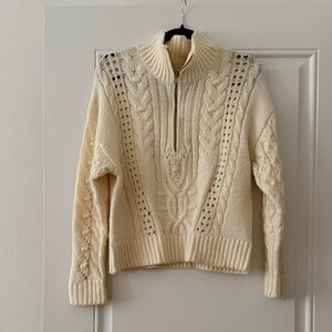 Revolve Cream Cable Knit Turtleneck Sweater
